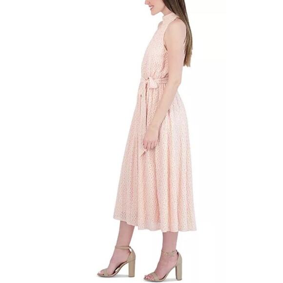 Robbie Bee Womens Floral Lace Sleeveless Tie Waist Dress in Blush Pink Large $79 - Picture 3 of 7